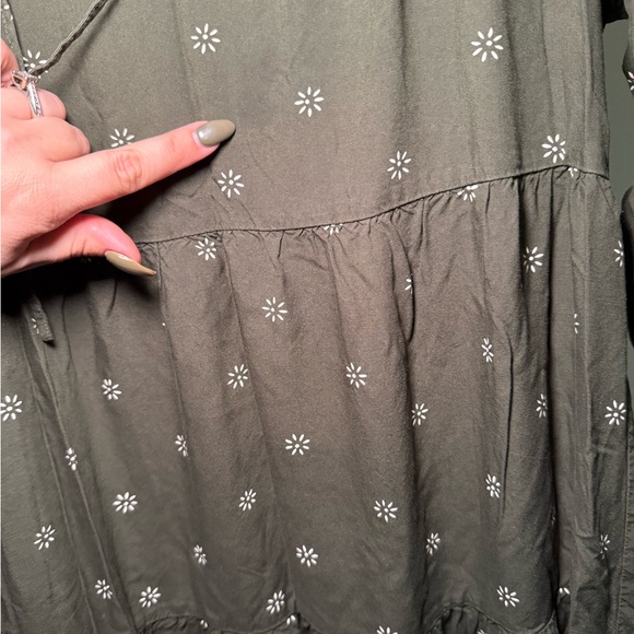 Madewell Dark Green Floral Long Sleeve Dress Tiered tie midi dress stardot - Picture 10 of 12